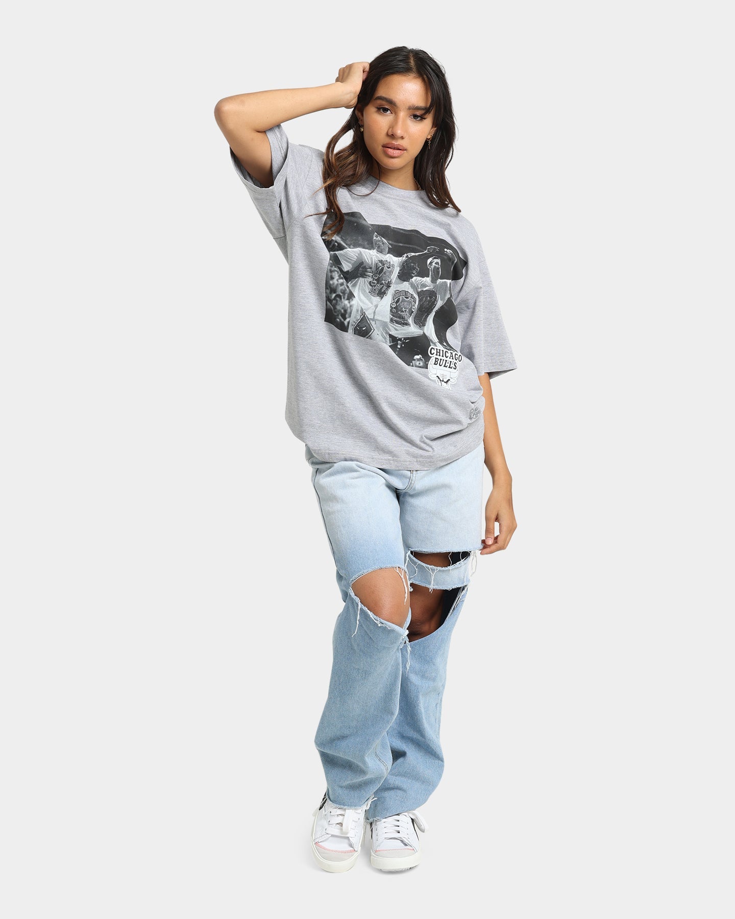 Mitchell & Ness Chicago Bulls Rodman Basketball Photo T-Shirt Grey Marle Style001