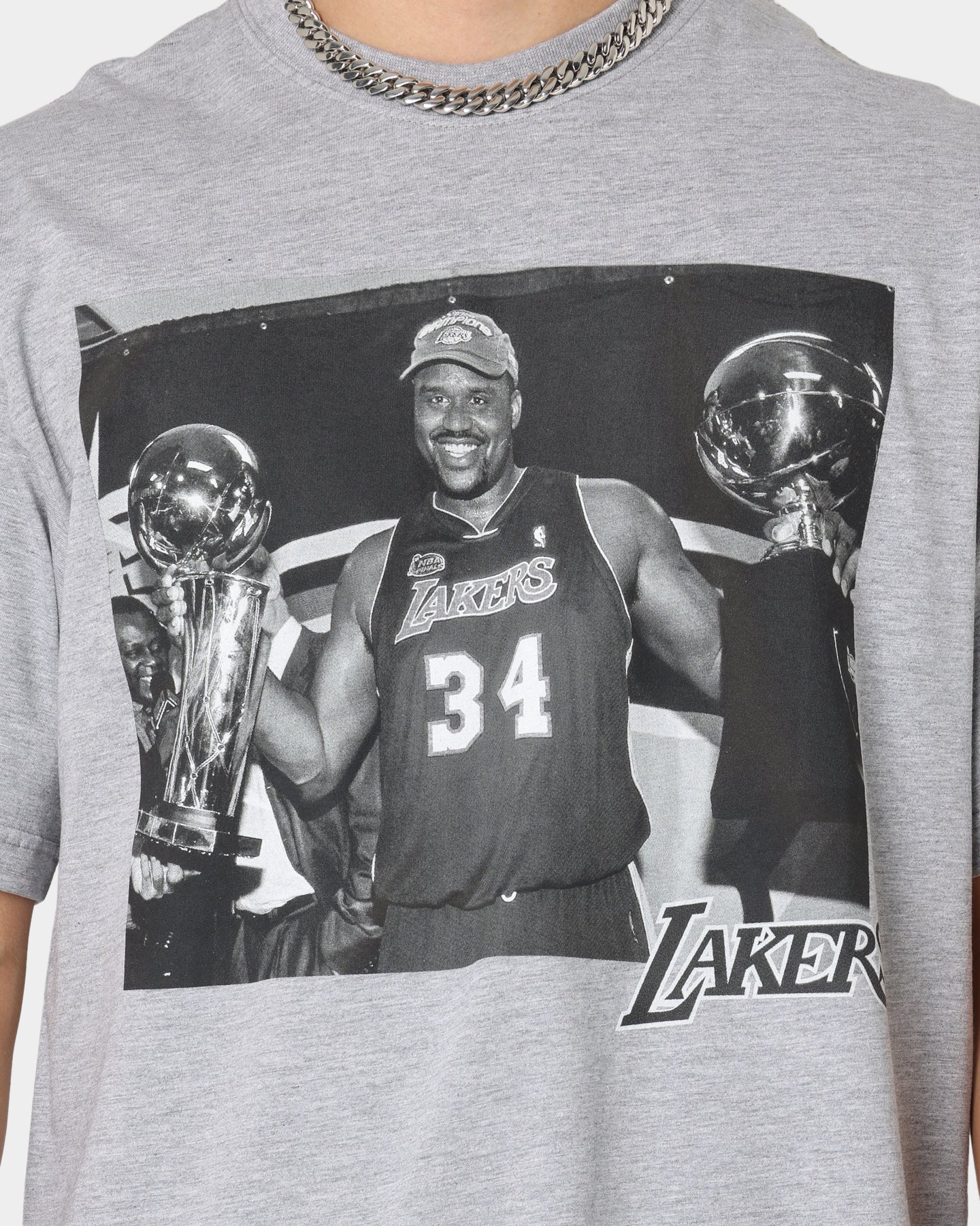 Mitchell & Ness Los Angeles Lakers Shaquille O'Neal Basketball Photo T-Shirt Grey Marle