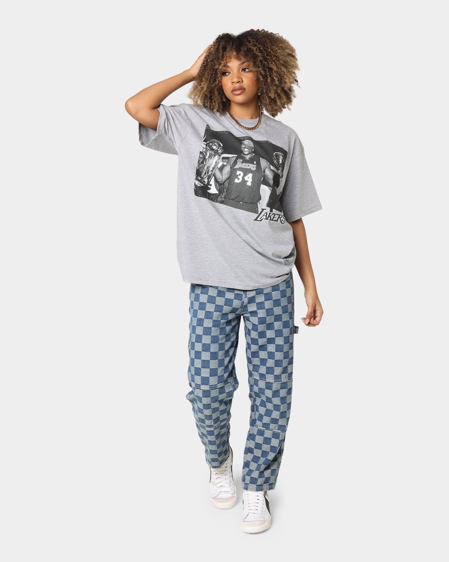 Mitchell & Ness Los Angeles Lakers Shaquille O'Neal Basketball Photo T-Shirt Grey Marle Style001