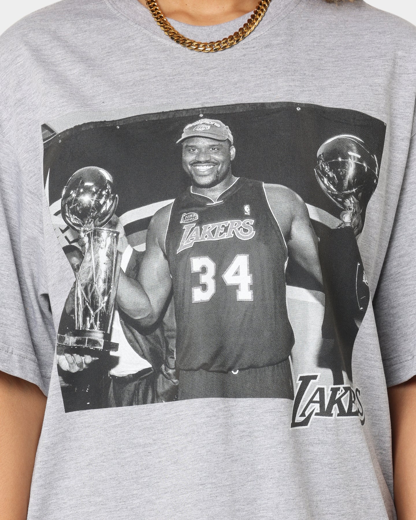Mitchell & Ness Los Angeles Lakers Shaquille O'Neal Basketball Photo T-Shirt Grey Marle Style001