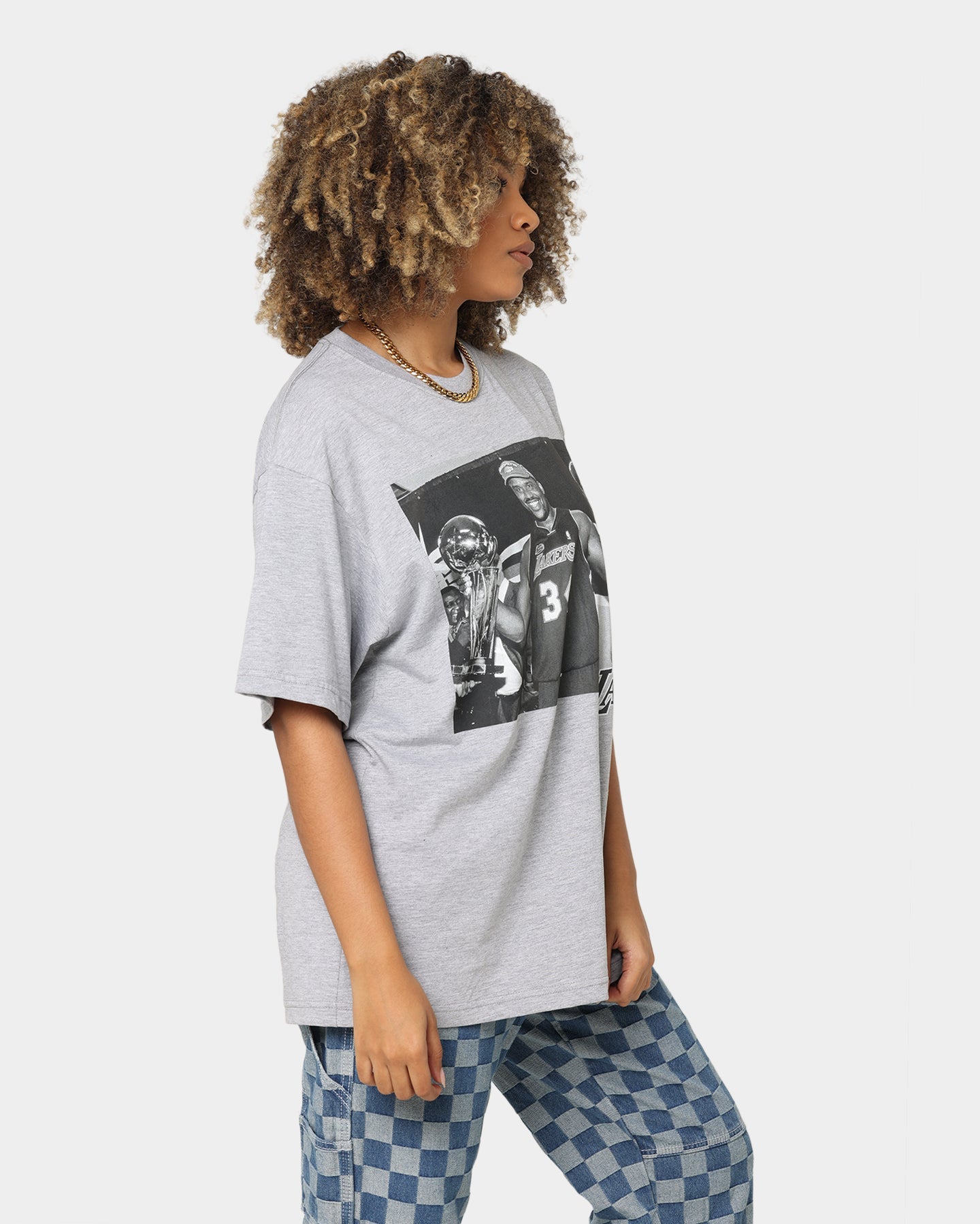 Mitchell & Ness Los Angeles Lakers Shaquille O'Neal Basketball Photo T-Shirt Grey Marle Style001