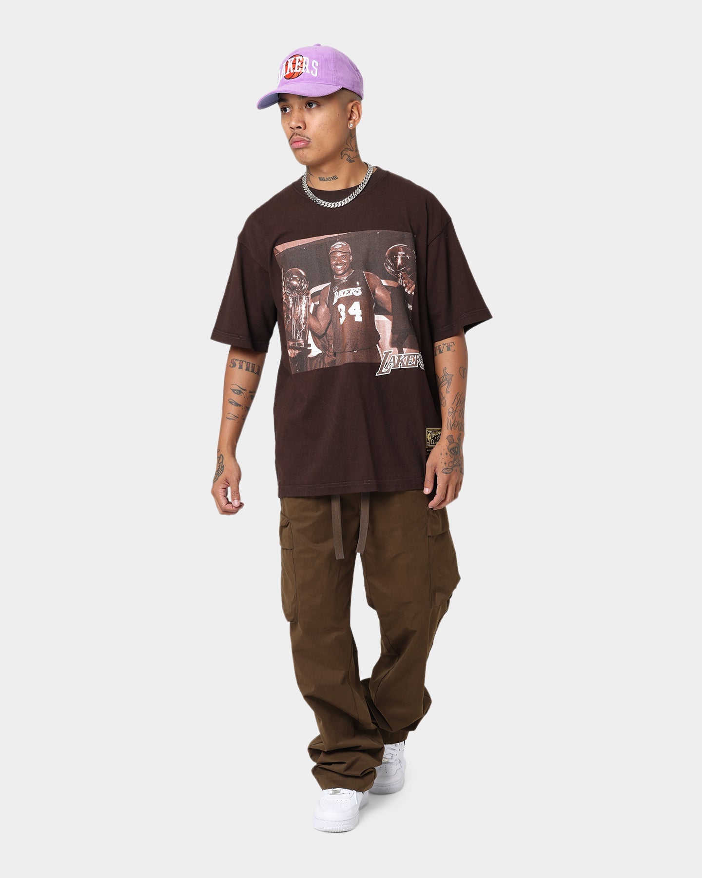 Mitchell & Ness Los Angeles Lakers Shaq Photo T-Shirt Baroque Brown