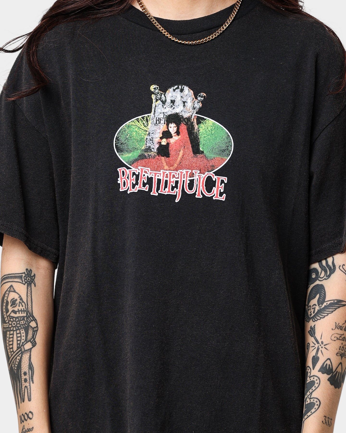 American Thrift X Beetlejuice Lydia Vintage T-Shirt Vintage Black Style001