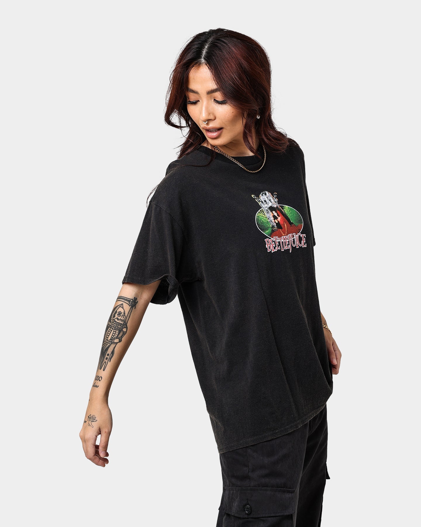 American Thrift X Beetlejuice Lydia Vintage T-Shirt Vintage Black Style001
