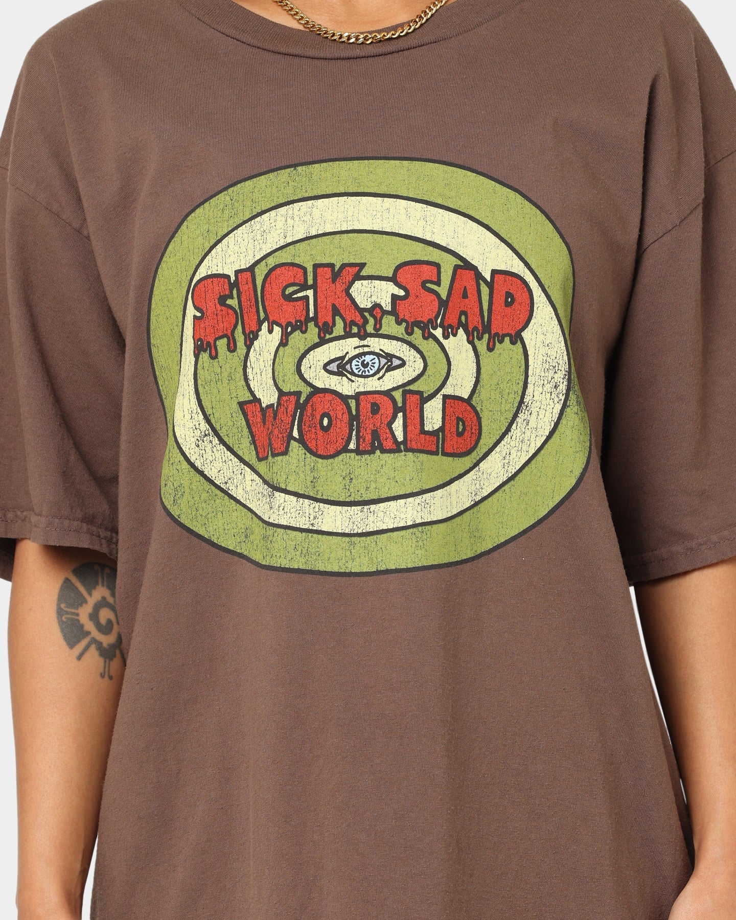American Thrift X Daria Sick Sad World T-Shirt Brown Style001