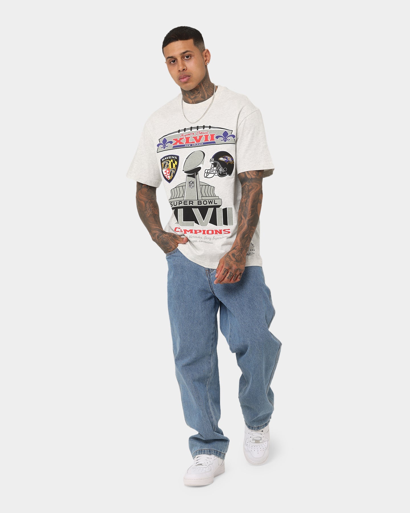 Mitchell & Ness New Orleans Ravens Superbowl Champions T-Shirt White Marle