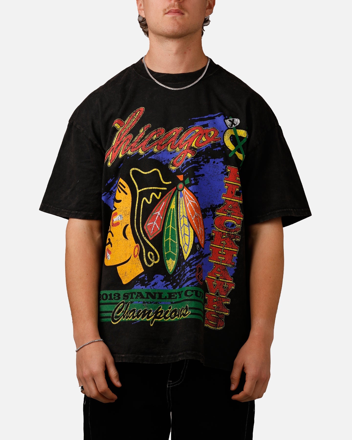 Culture Kings Chicago Blackhawks Vintage T-Shirt Black Acidwash