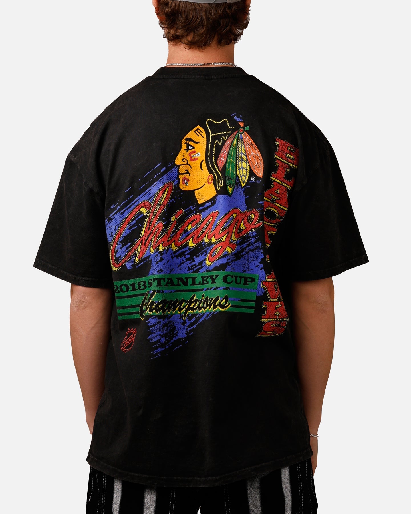 Culture Kings Chicago Blackhawks Vintage T-Shirt Black Acidwash