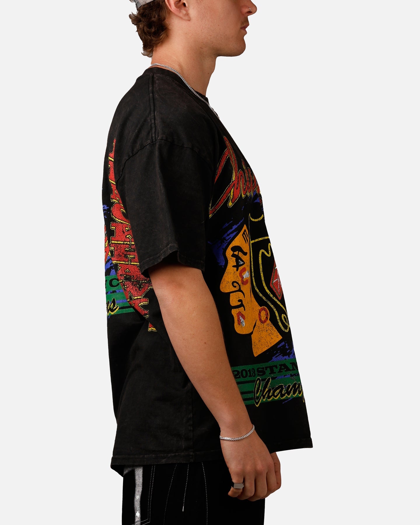 Culture Kings Chicago Blackhawks Vintage T-Shirt Black Acidwash