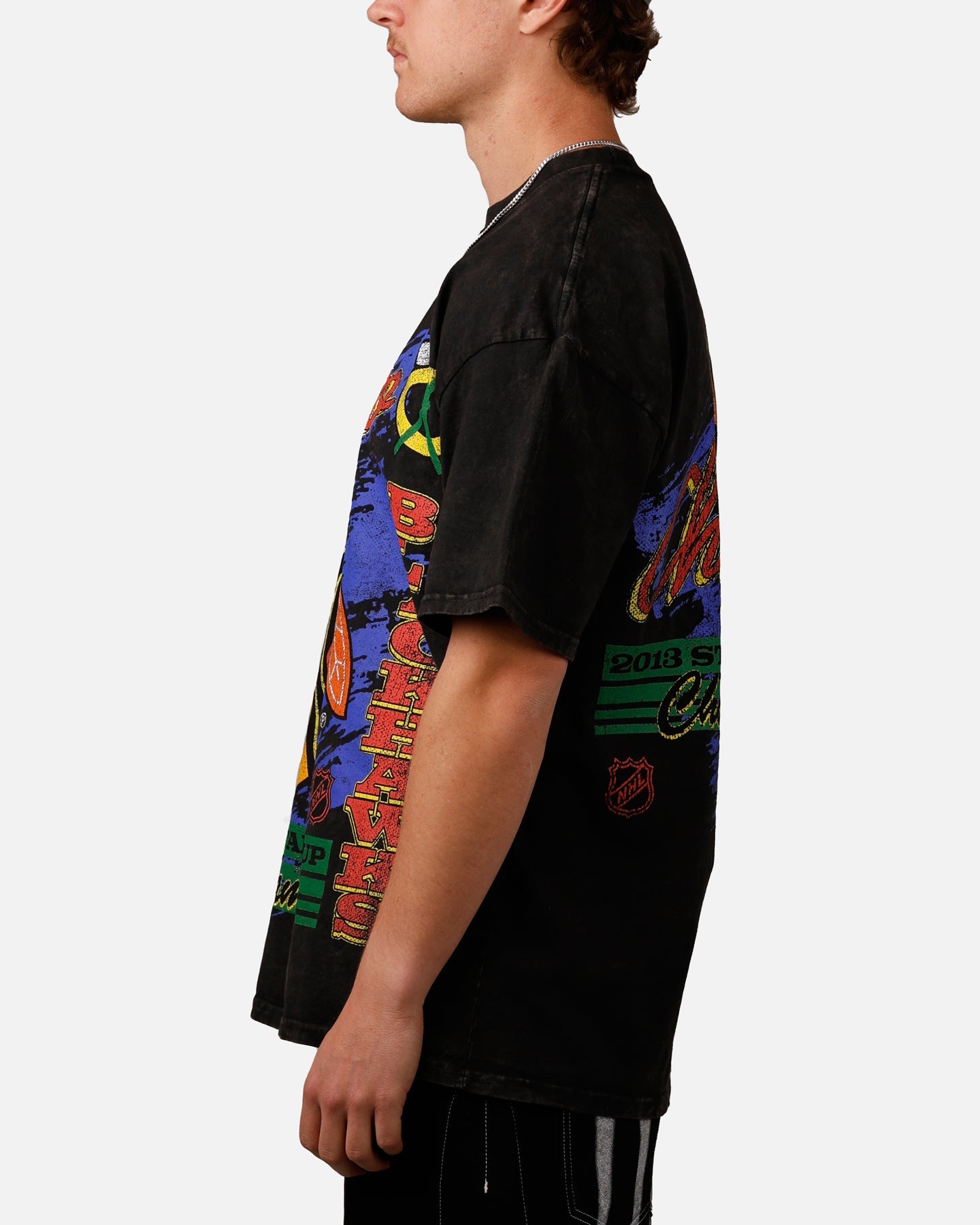 Culture Kings Chicago Blackhawks Vintage T-Shirt Black Acidwash