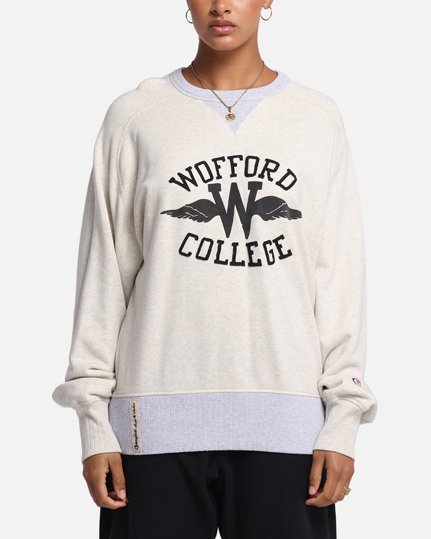 Champion 50's Saddle Crew Sweatshirt Oatmeal Heather Style001