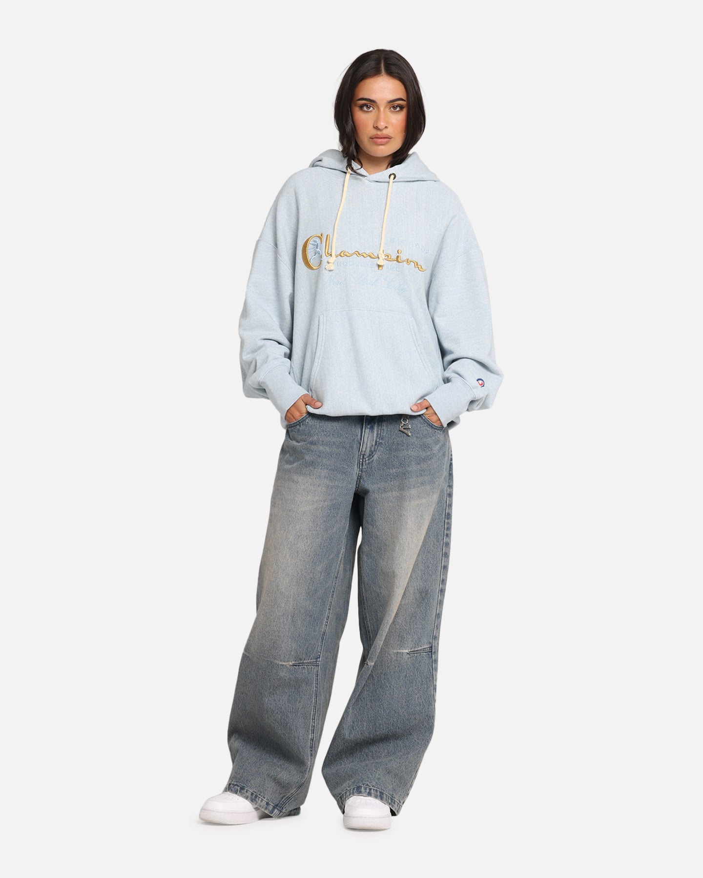 Champion Vintage Logo Sweatshirt Hoodie Oxford Grey Heather Style001