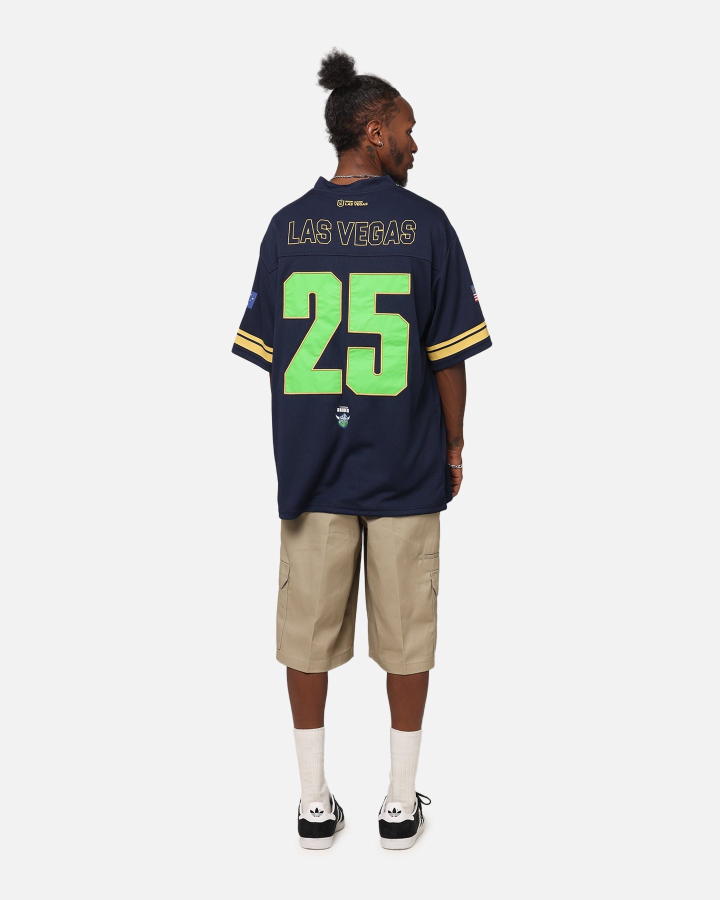 Bleacher Athletic Canberra Raiders NRL 2025 Las Vegas Round Grid Iron T-Shirt Official Team Colour