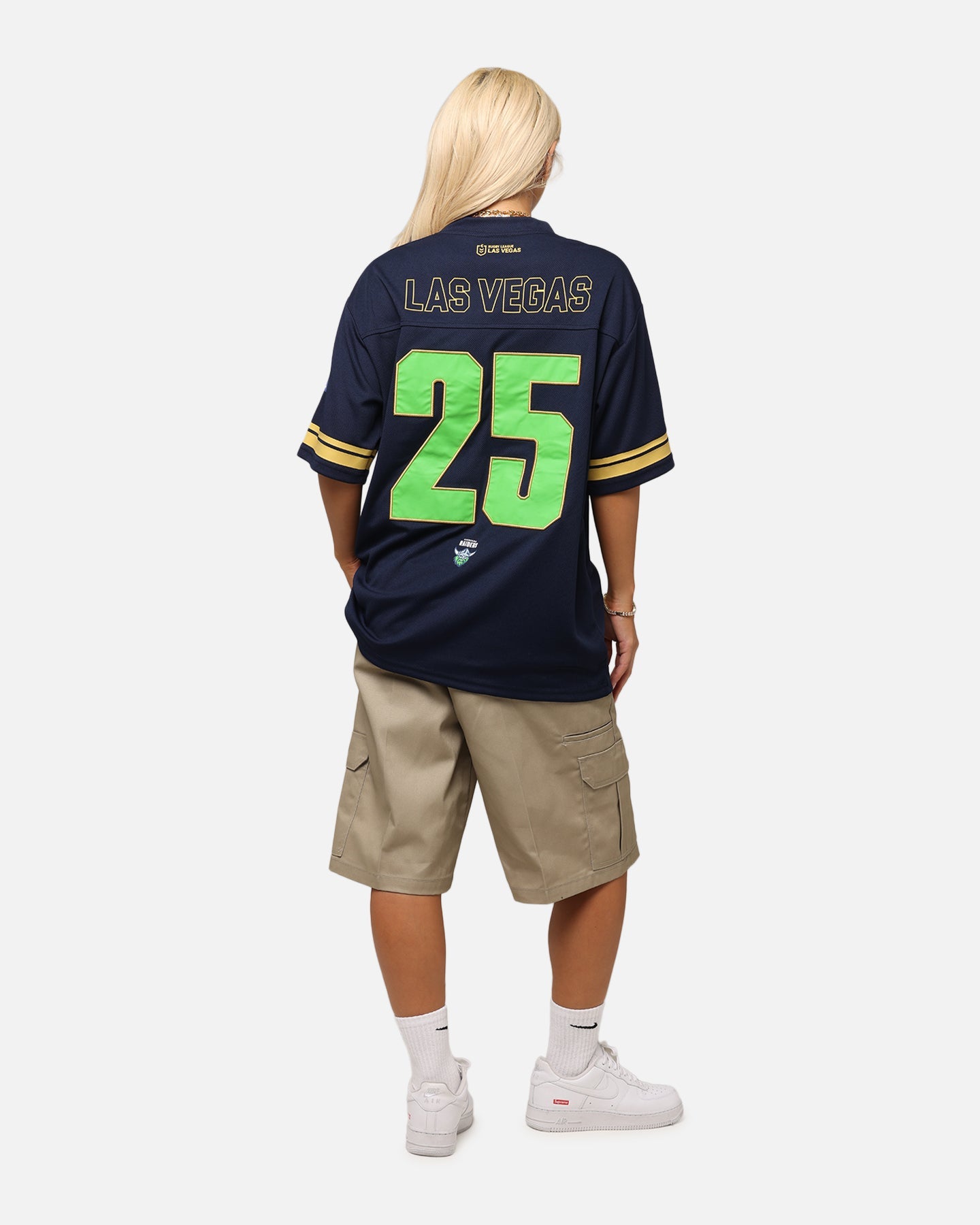 Bleacher Athletic Canberra Raiders NRL 2025 Las Vegas Round Grid Iron T-Shirt Official Team Colour Style001