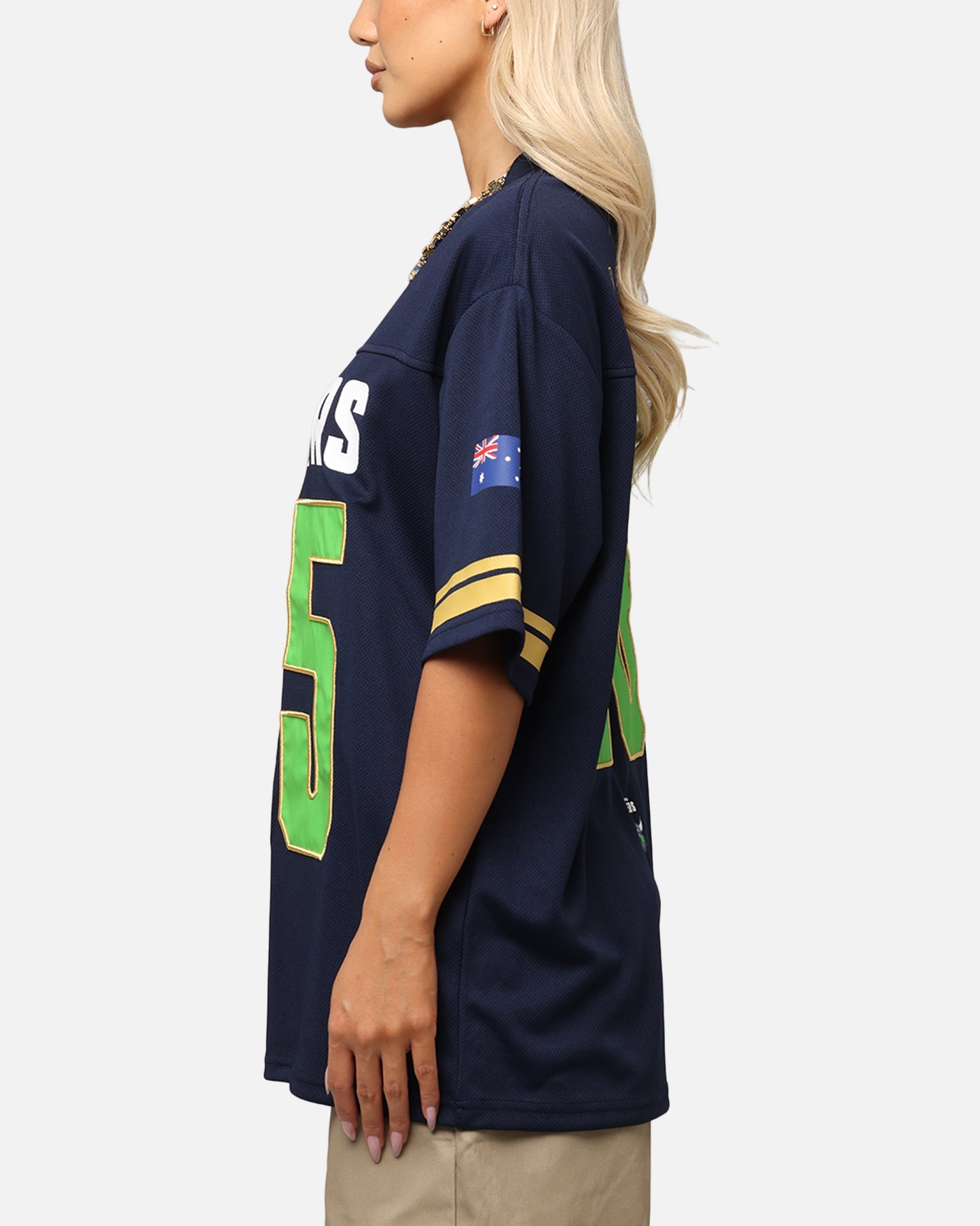 Bleacher Athletic Canberra Raiders NRL 2025 Las Vegas Round Grid Iron T-Shirt Official Team Colour Style001