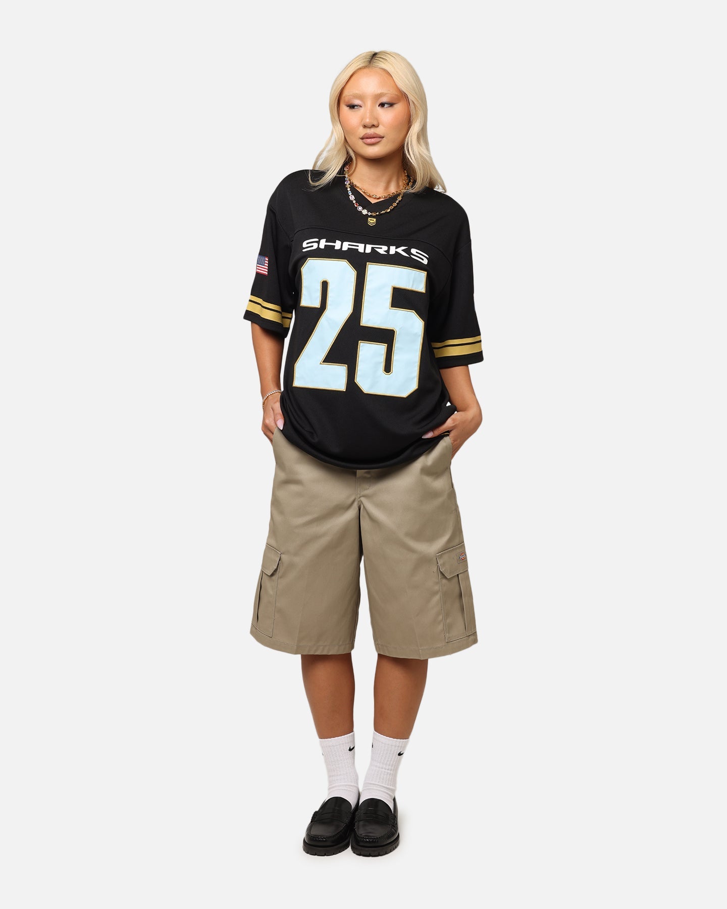 Bleacher Athletic Cronulla Sutherland Sharks NRL 2025 Las Vegas Round Grid Iron T-Shirt Official Team Colour Style001