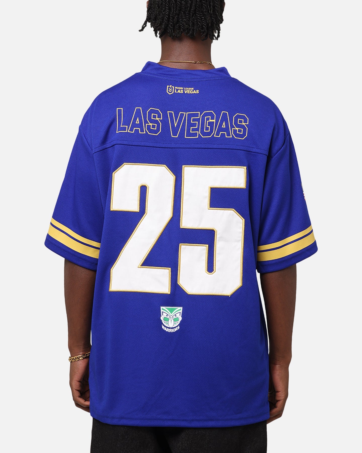 Bleacher Athletic New Zealand Warriors NRL 2025 Las Vegas Round Grid Iron T-Shirt Official Team Colour