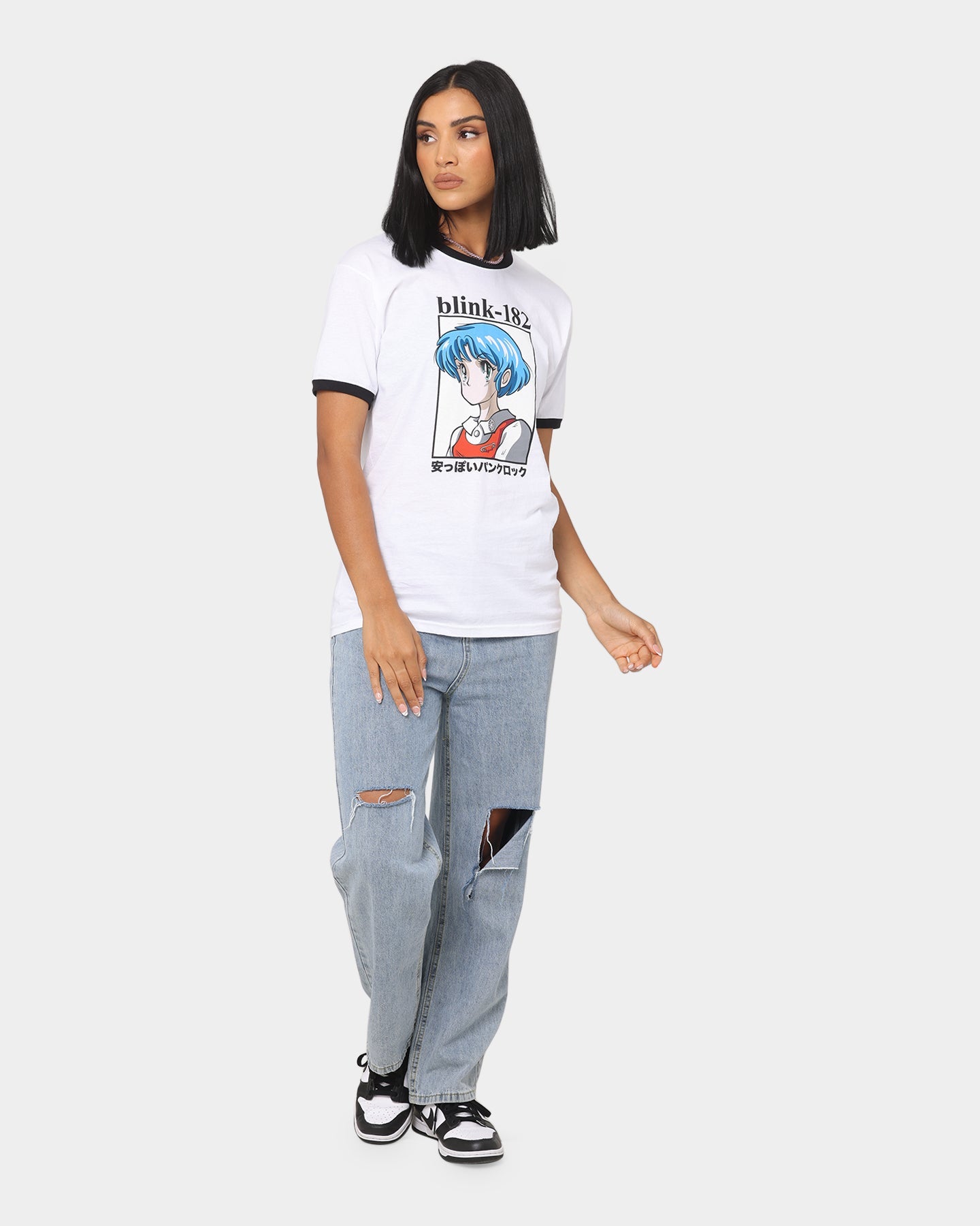 Blink 18 Anime Ringer T-Shirt White/Black Style001