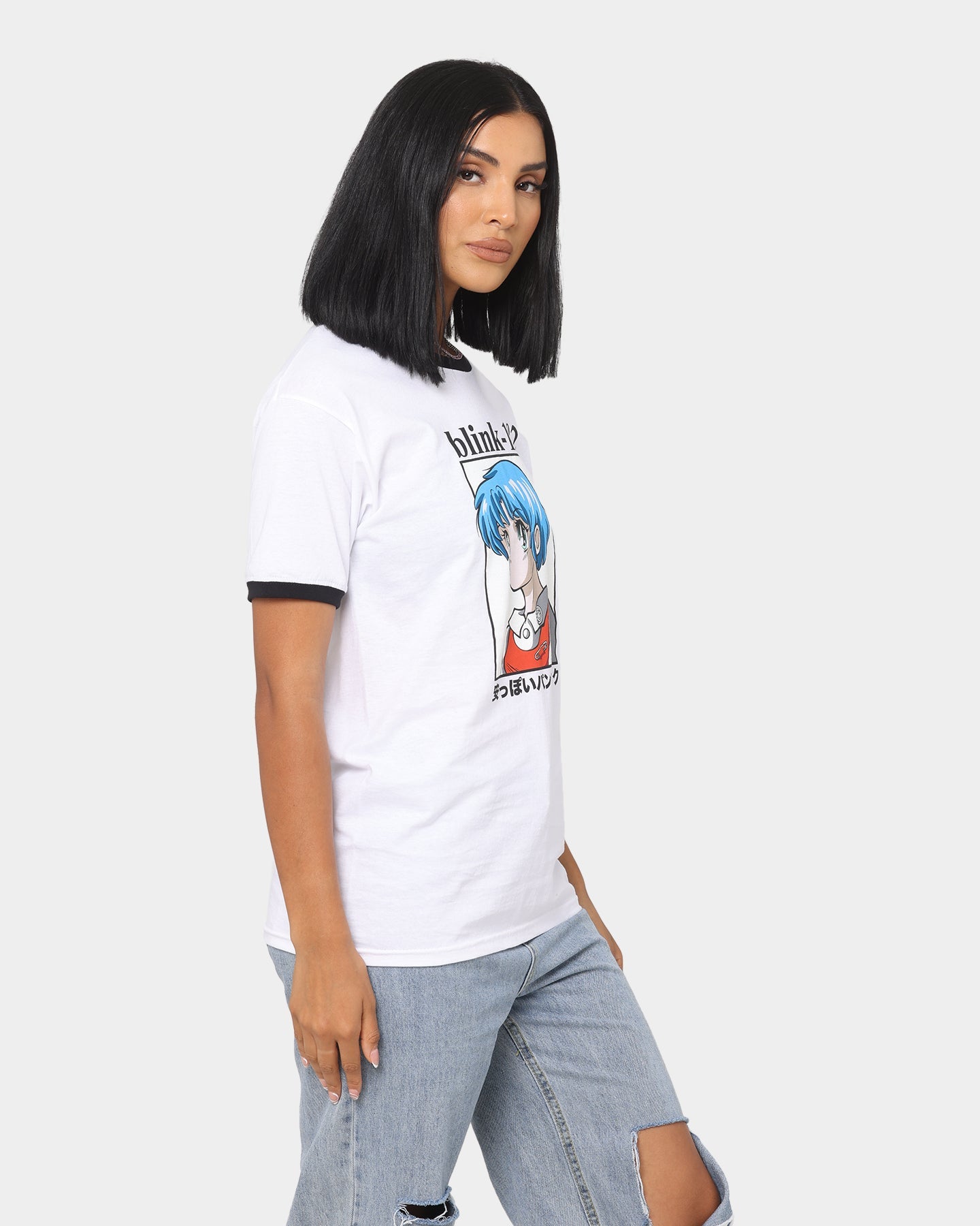 Blink 18 Anime Ringer T-Shirt White/Black Style001