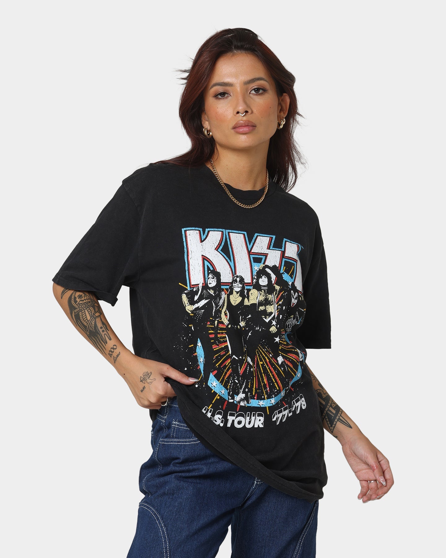 KISS US Tour '77-'78 T-Shirt Black Wash Style001