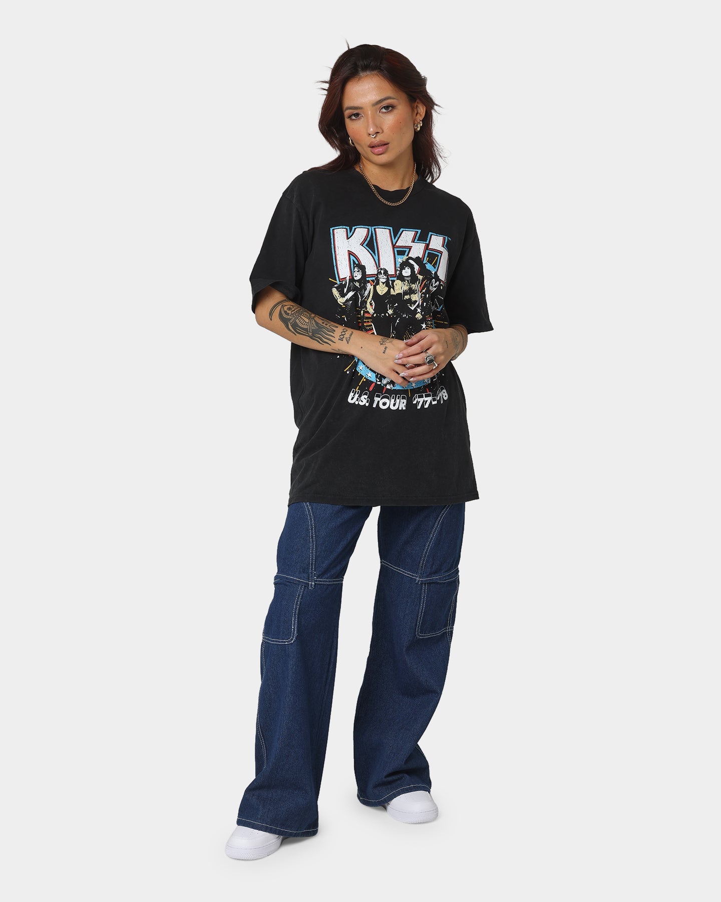 KISS US Tour '77-'78 T-Shirt Black Wash Style001