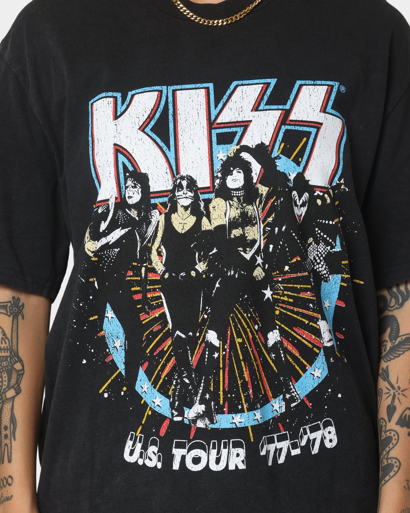 KISS US Tour '77-'78 T-Shirt Black Wash Style001