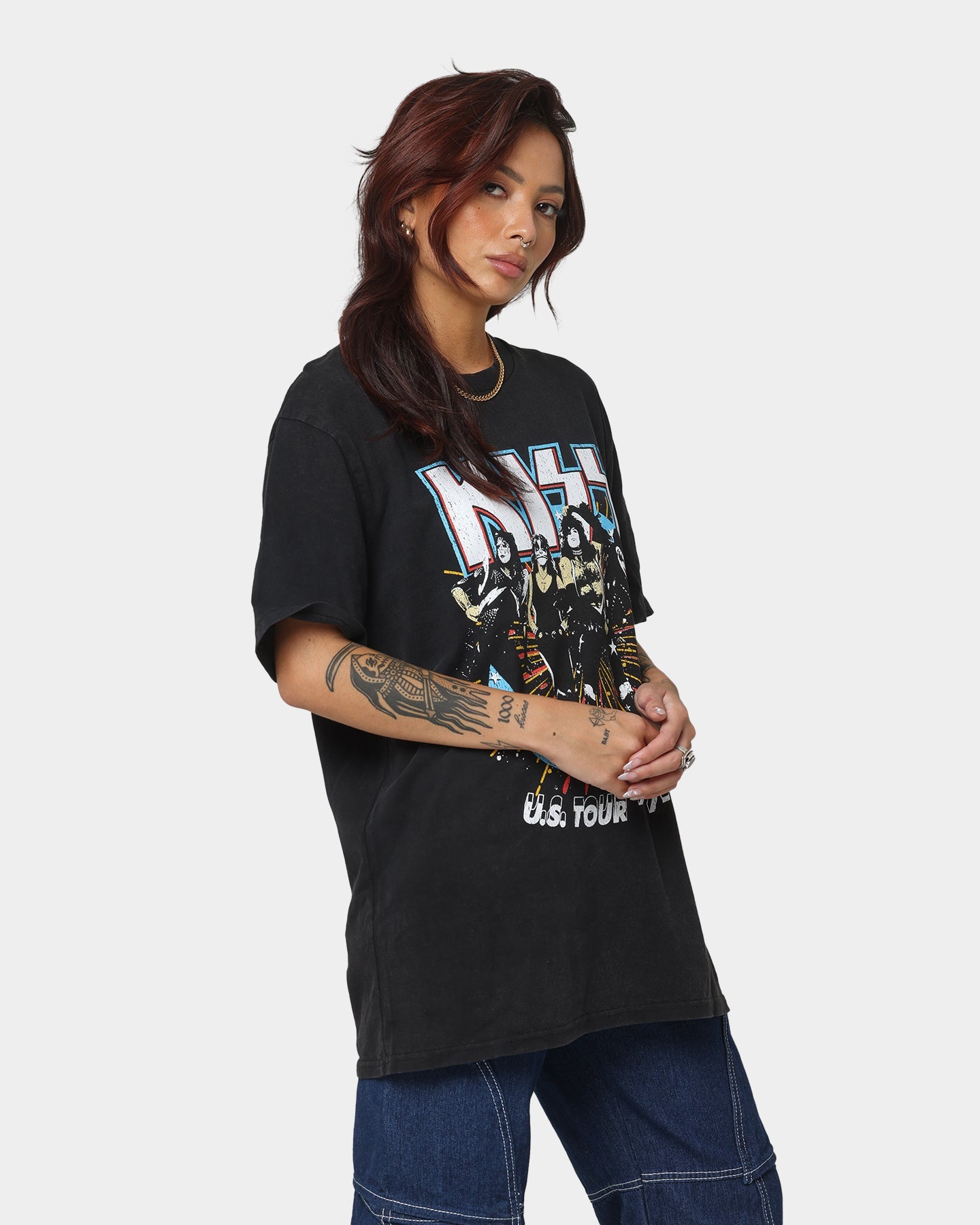 KISS US Tour '77-'78 T-Shirt Black Wash Style001