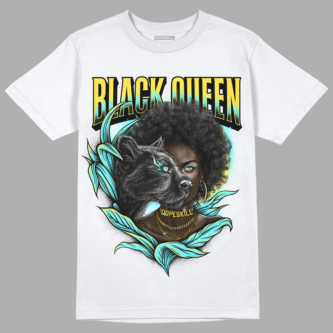 Aqua 5s DopeSkill T-Shirt New Black Queen Graphic