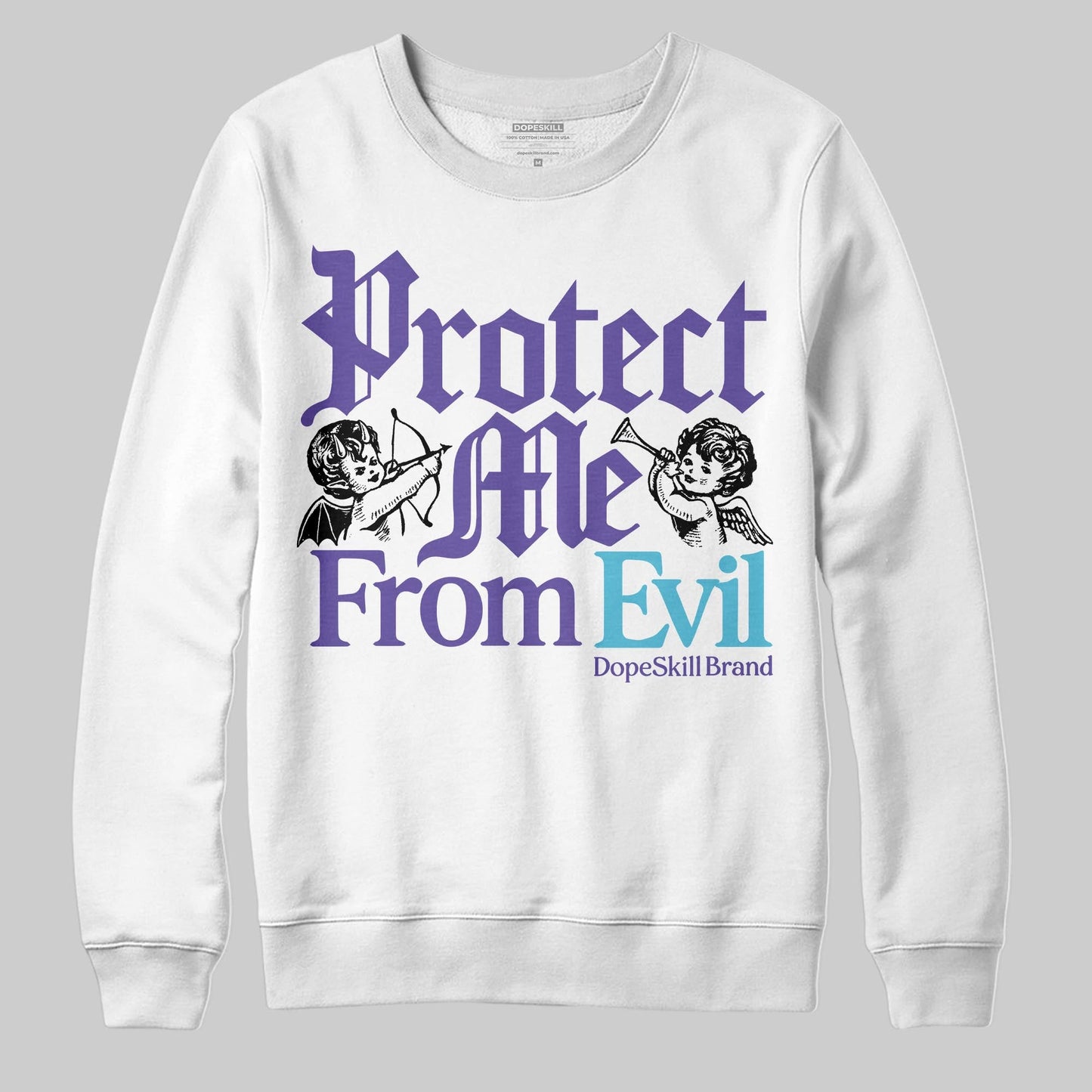 Aqua 8s DopeSkill Sweatshirt Protect Me From Evil Graphic