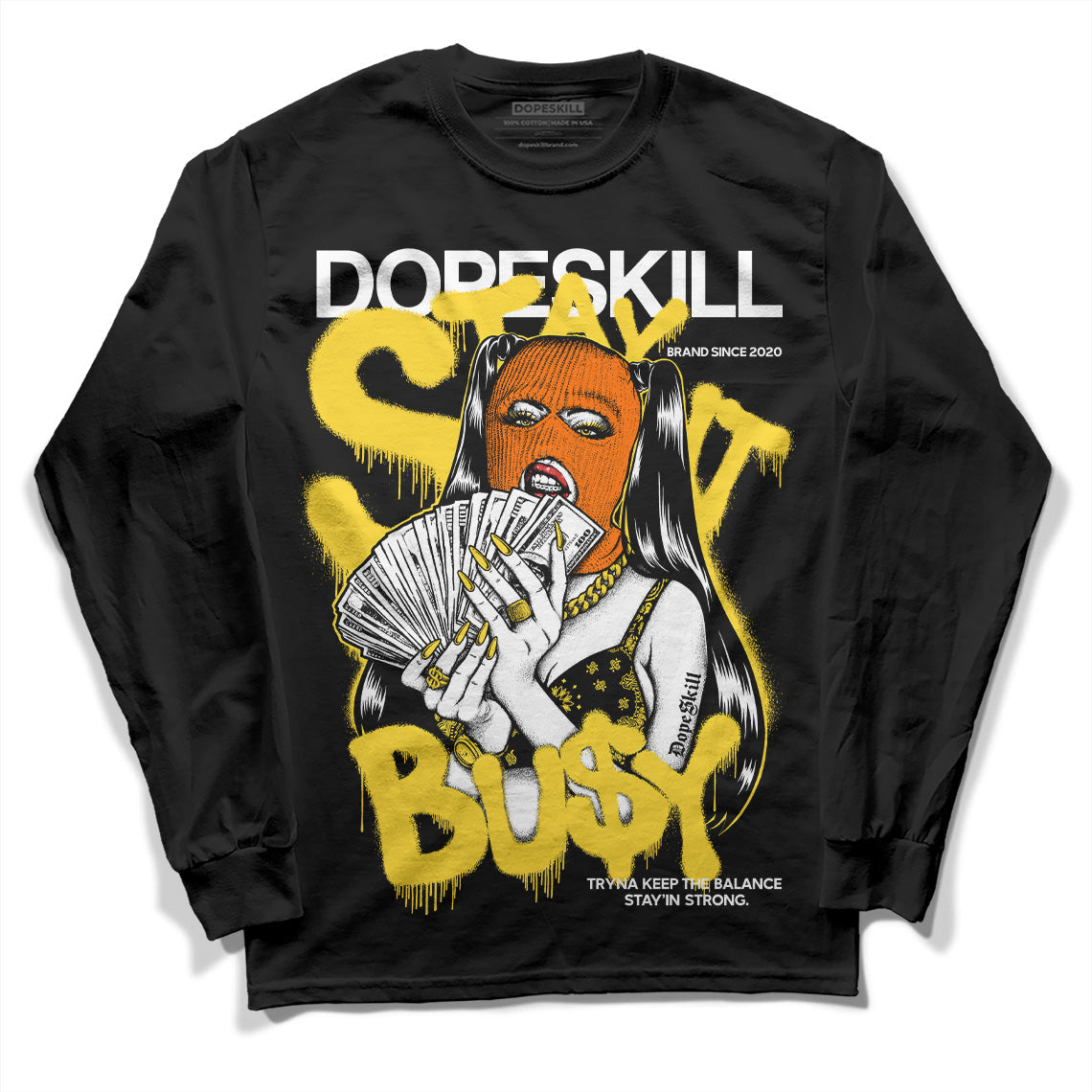 Black Tour Yellow AJ 4 Thunder DopeSkill Long Sleeve T-Shirt Stay It Busy Graphic