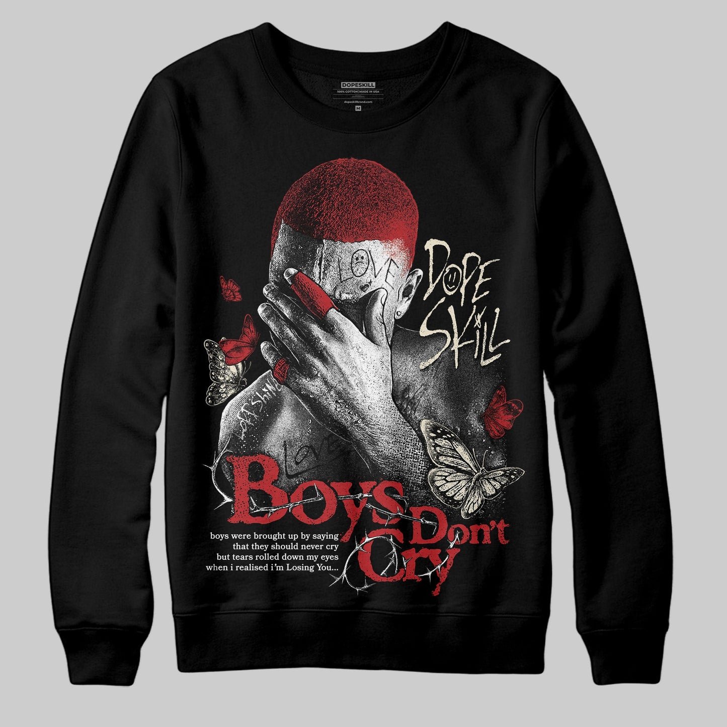 Black Toe Reimagined 1s DopeSkill Sweatshirt Boys Don't Cry Graphic
