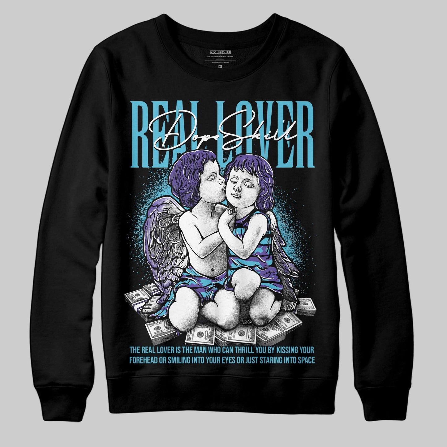 Aqua 8s DopeSkill Sweatshirt Real Lover Graphic