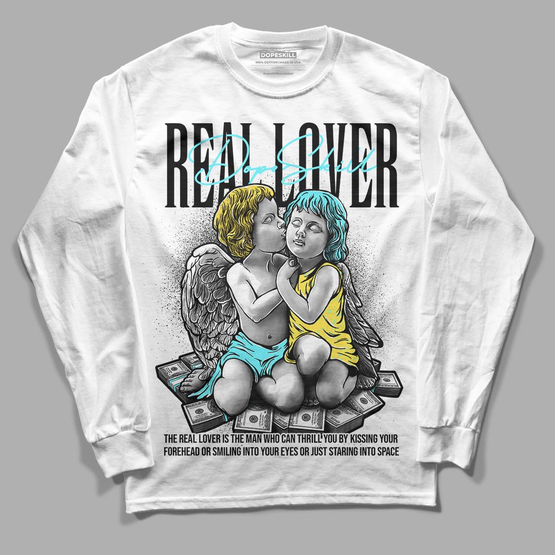 Aqua 5s DopeSkill Long Sleeve T-Shirt Real Lover Graphic
