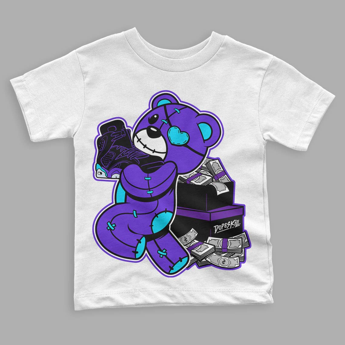 Aqua 6s DopeSkill Toddler Kids T-shirt Bear Steals Sneaker Graphic