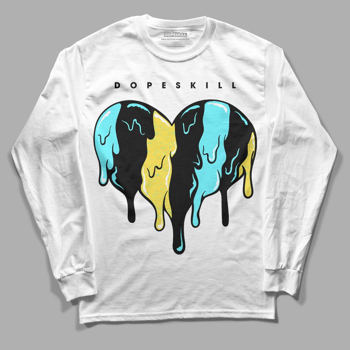 Aqua 5s DopeSkill Long Sleeve T-Shirt Slime Drip Heart Graphic