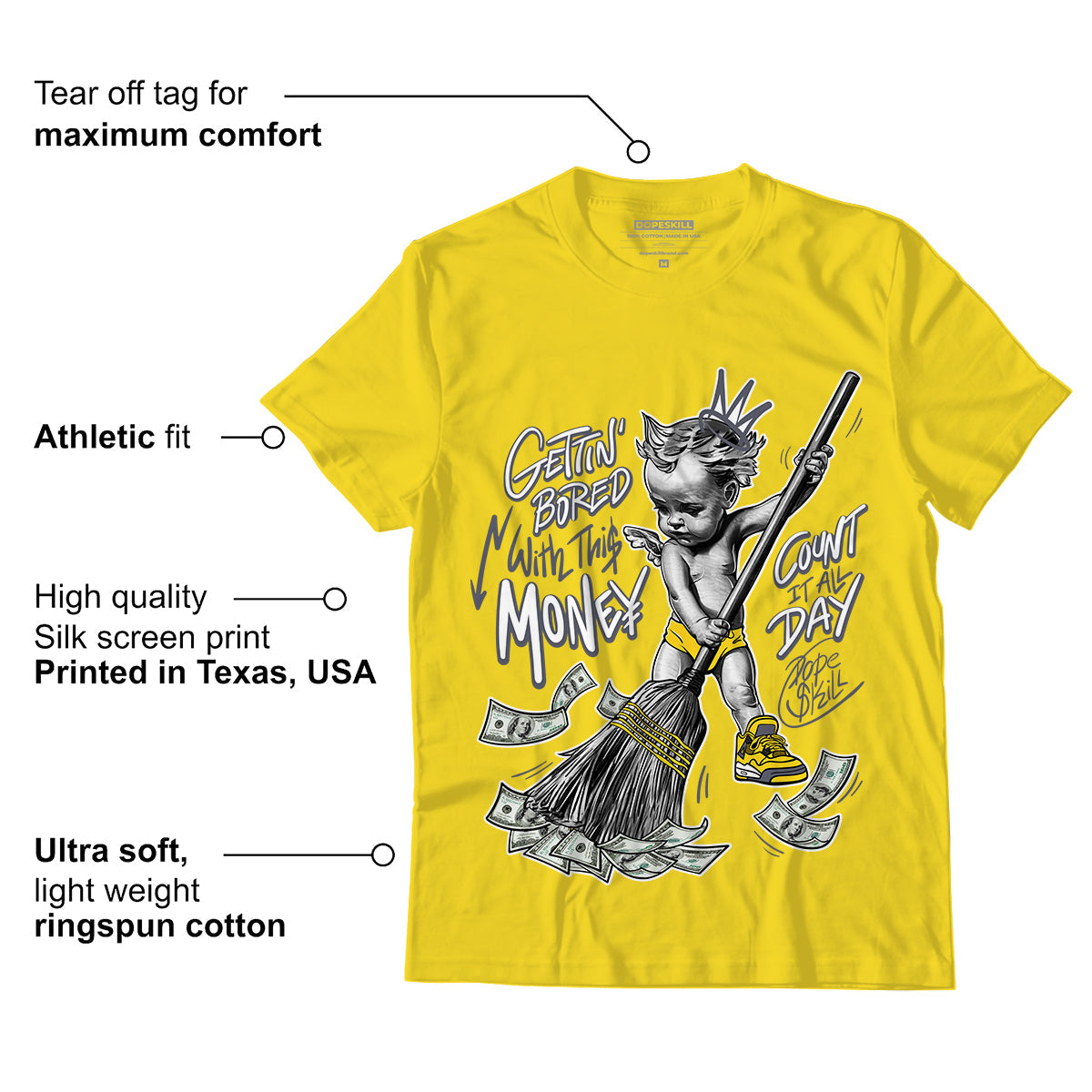 AJ 4 Lightning DopeSkill Tour Yellow T-shirt Gettin Bored With This Money Graphic