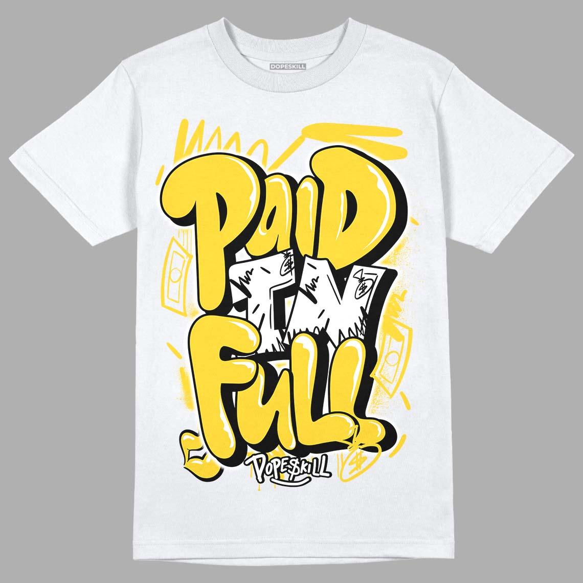 Black Tour Yellow AJ 4 Thunder DopeSkill T-Shirt New Paid In Full Graphic