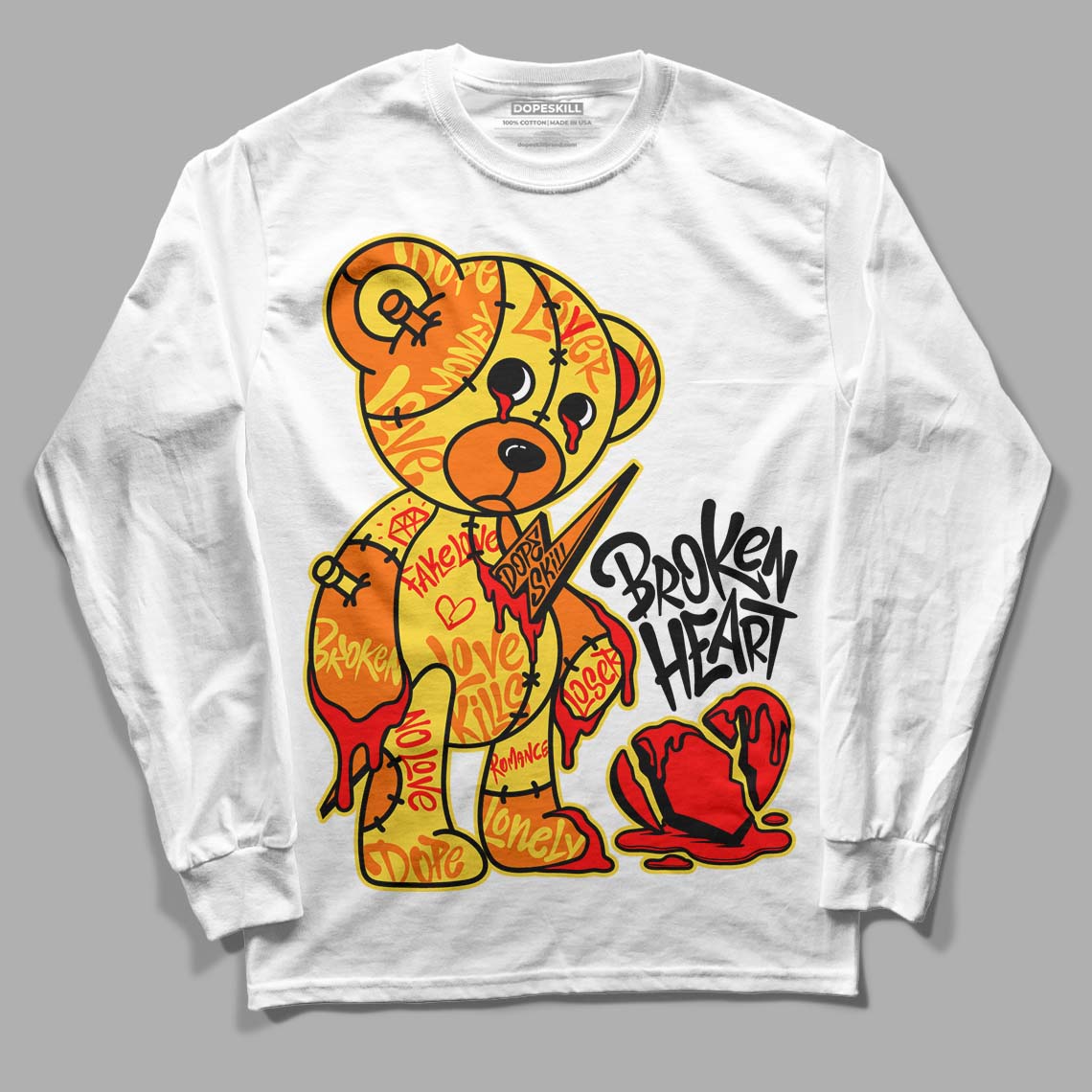 Black Tour Yellow AJ 4 Thunder DopeSkill Long Sleeve T-Shirt Broken Heart Graphic