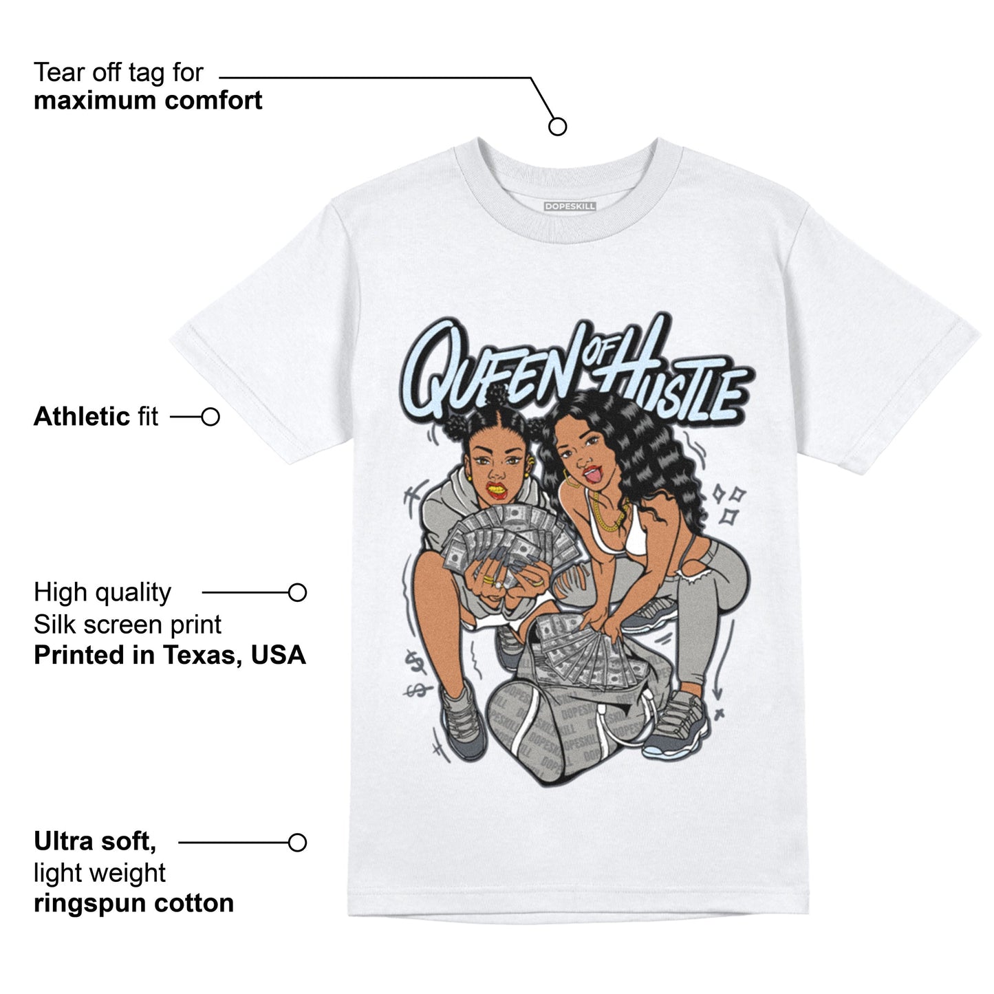 AJ 11 Cool Grey DopeSkill T-Shirt Queen Of Hustle Graphic