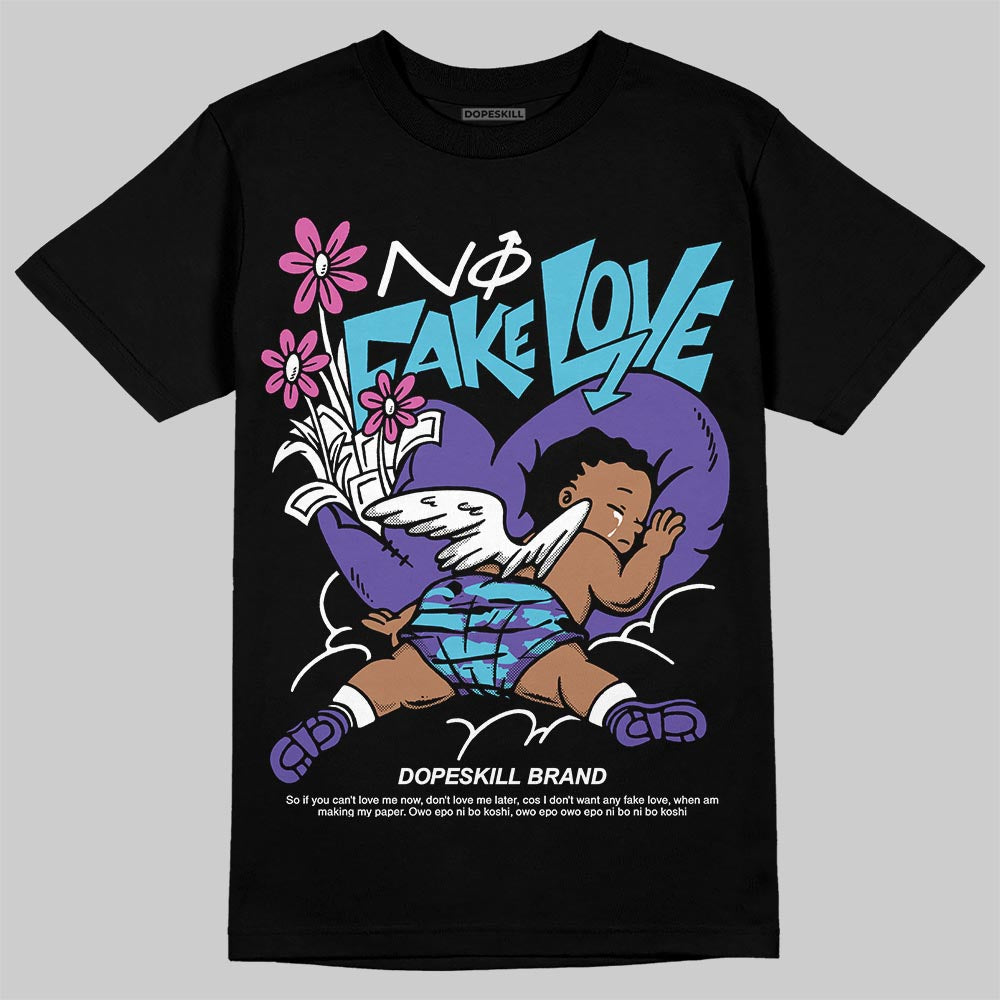 Aqua 8s DopeSkill T-Shirt No Fake Love Graphic