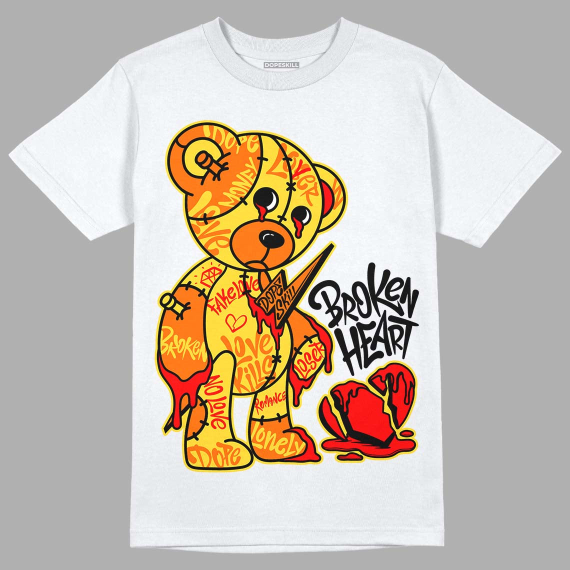 Black Tour Yellow AJ 4 Thunder DopeSkill T-Shirt Broken Heart Graphic