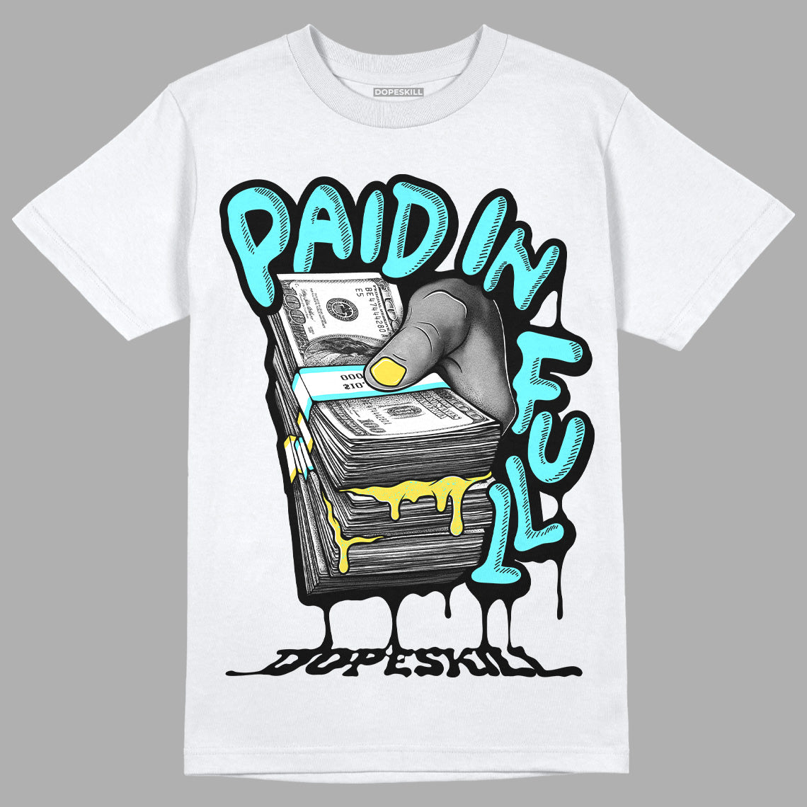 Aqua 5s DopeSkill T-Shirt Paid In Full Graphic
