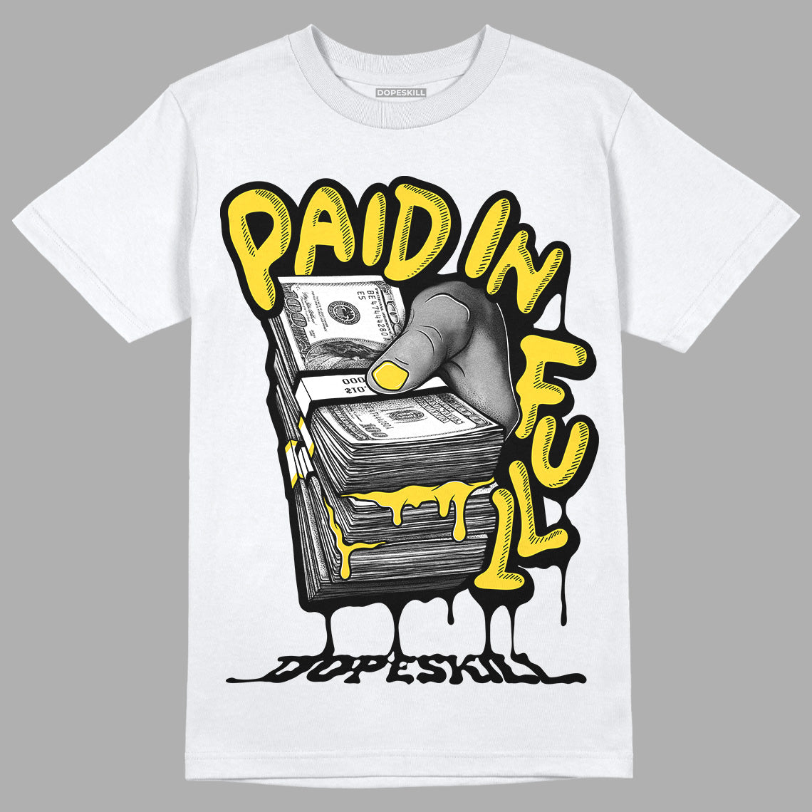 Black Tour Yellow AJ 4 Thunder DopeSkill T-Shirt Paid In Full Graphic