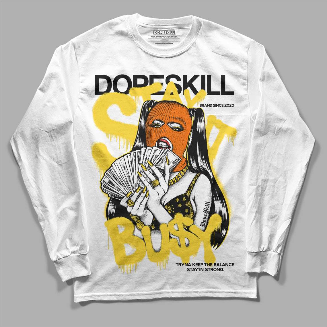 Black Tour Yellow AJ 4 Thunder DopeSkill Long Sleeve T-Shirt Stay It Busy Graphic