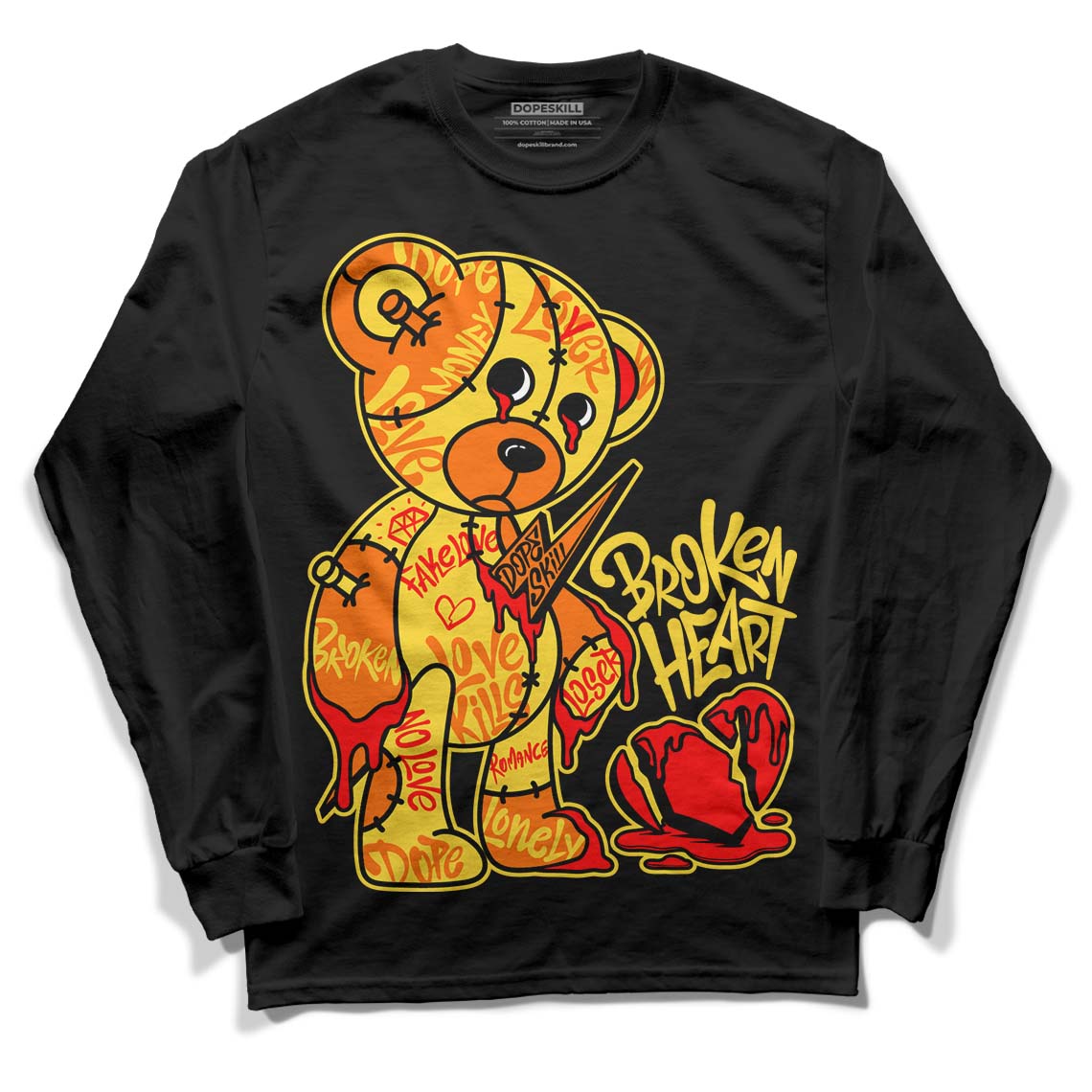 Black Tour Yellow AJ 4 Thunder DopeSkill Long Sleeve T-Shirt Broken Heart Graphic