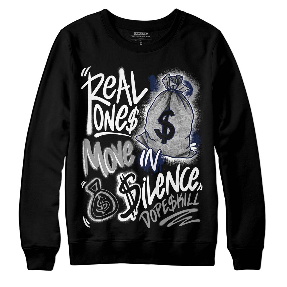 AJ Spizike White Obsidian DopeSkill Sweatshirt Real Ones Move In Silence Graphic