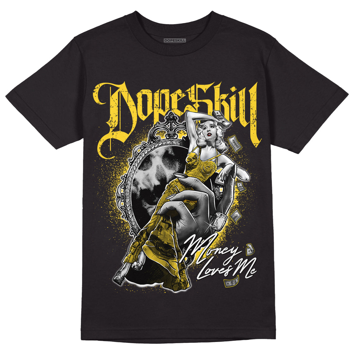 Black Tour Yellow AJ 4 Thunder DopeSkill T-Shirt Money Loves Me Graphic