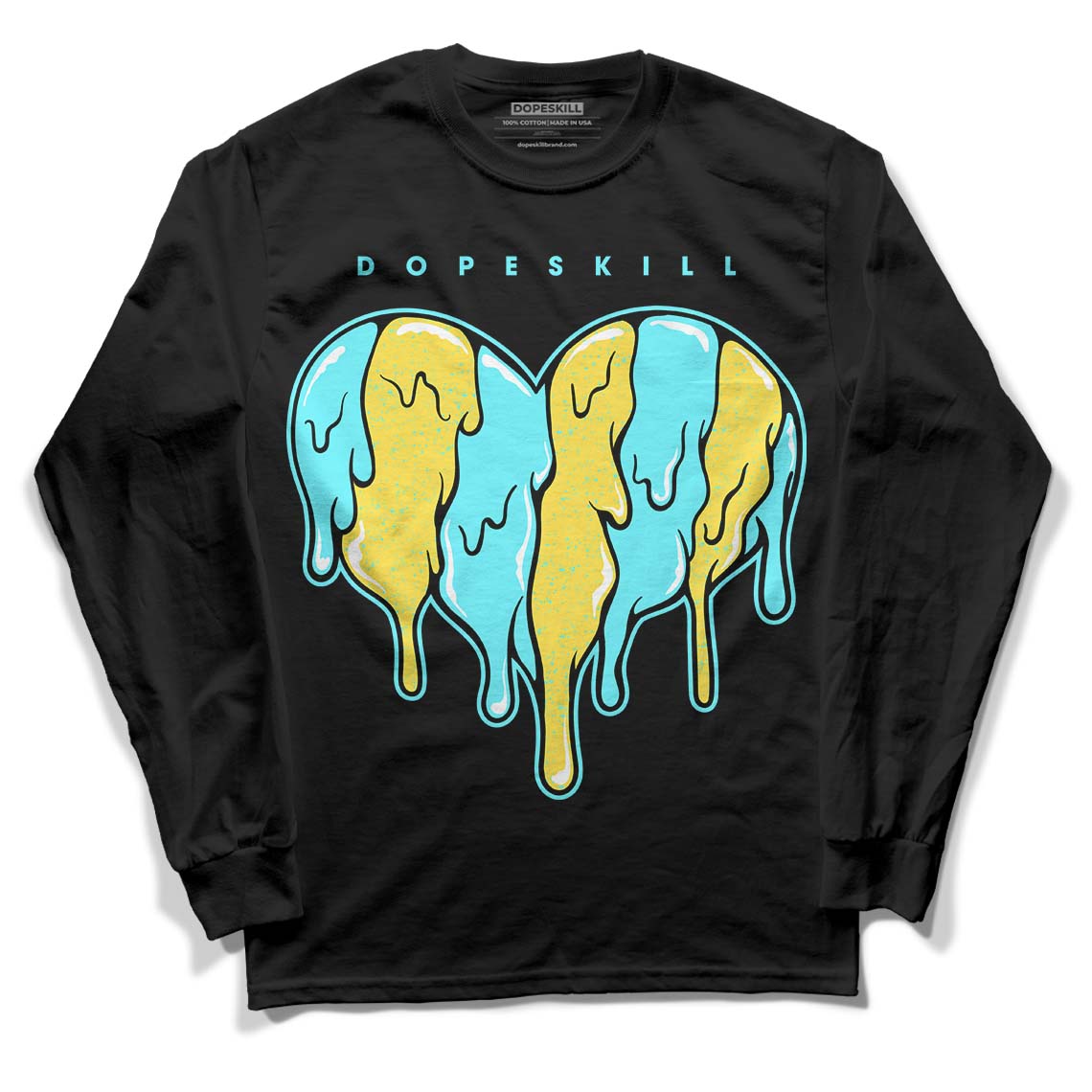 Aqua 5s DopeSkill Long Sleeve T-Shirt Slime Drip Heart Graphic