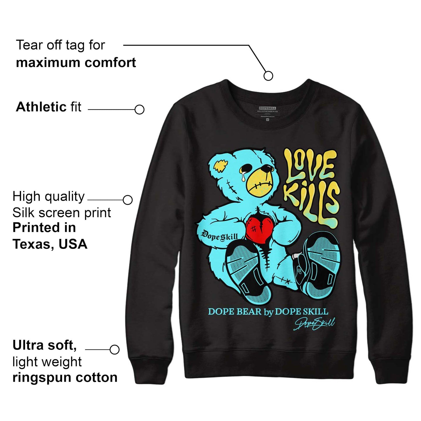 Aqua 5s DopeSkill Sweatshirt Love Kills Graphic
