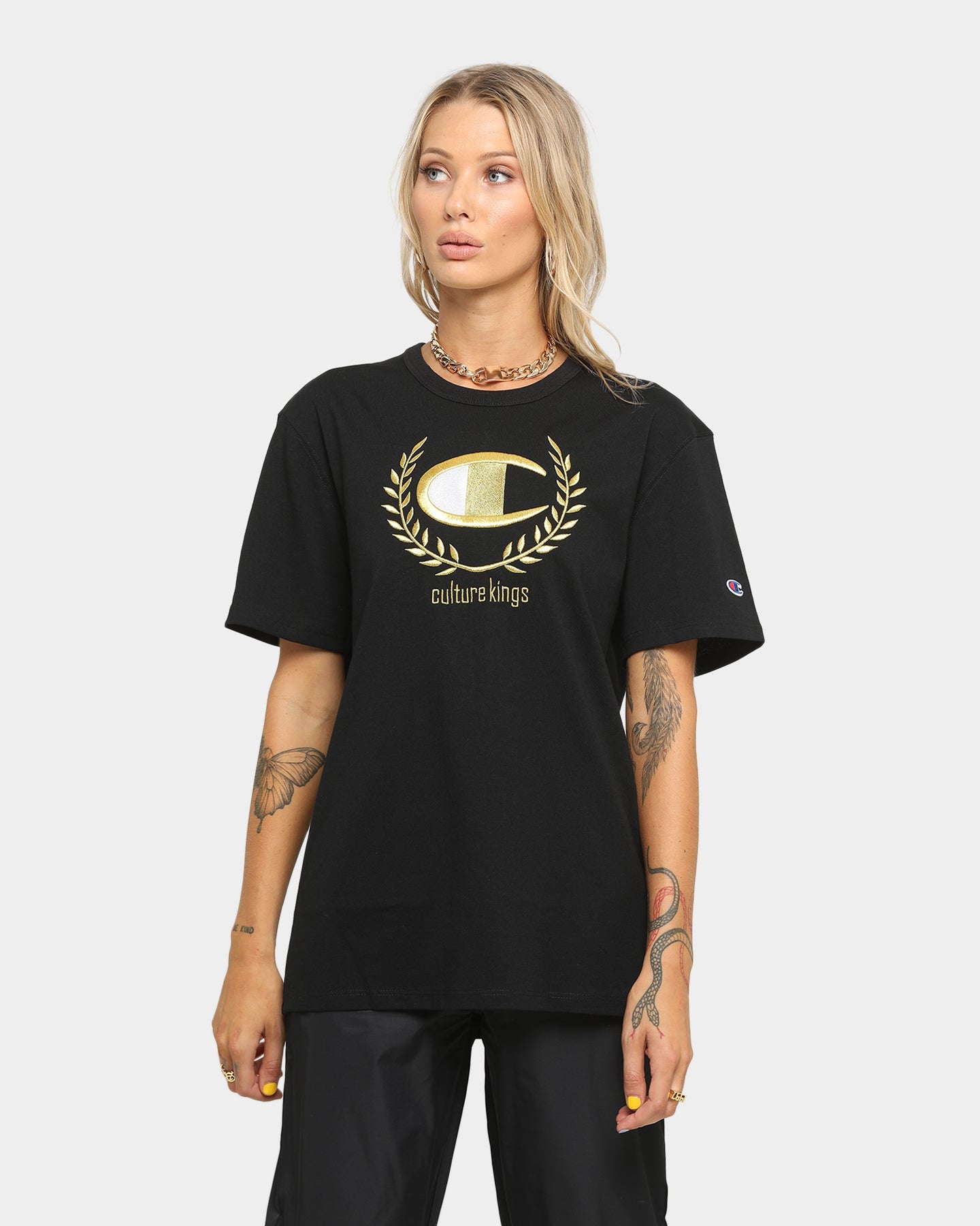 Champion Champion x Culture Kings Heritage T-Shirt Black/Gold Style001